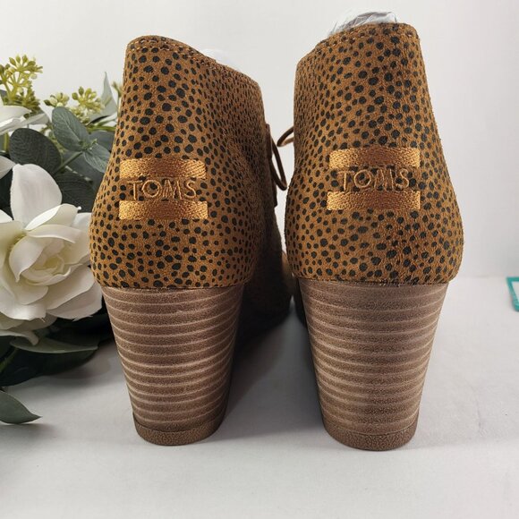 Women's Toms Tan Mini Cheetah Suede Wedge Booties With Ortholite Foam Size 10 NW - Picture 2 of 10